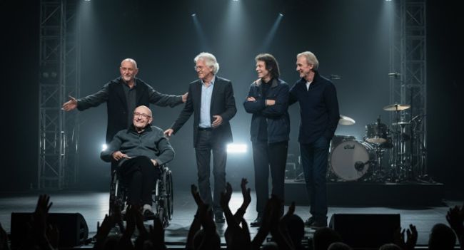 It began with silence — and ended with forgiveness. No one knew what “Special Guests – 9:30 p.m., Somerset” meant until the lights came up and there they were: Mike Rutherford, Tony Banks, Phil Collins… and then, stepping out of the dark, Peter Gabriel. The crowd stopped breathing. For the first time in forty years, the original Genesis lineup shared the same stage — not for fame, not for cameras, but for closure. When they sang “Follow You, Follow Me”, Phil’s fragile harmony wrapped around Peter’s cracked voice like time itself folding in half…. FULL VIDEO BELOW 👇👇👇